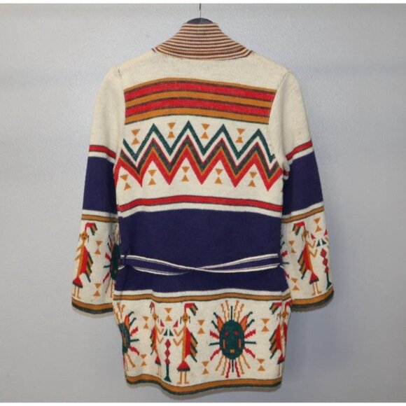 Vintage 1970s Wintuk Sabra Southwest Cardigan Women's S Belted Geometric - Picture 2 of 7
